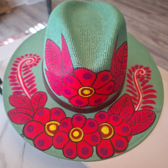 NEW! Hand painted detailed, vibrant, colorful flowers fedora hat - Picture 2 of 9